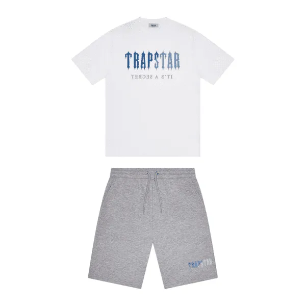 Conjunto corto de chenilla Trapstar blanco y gris